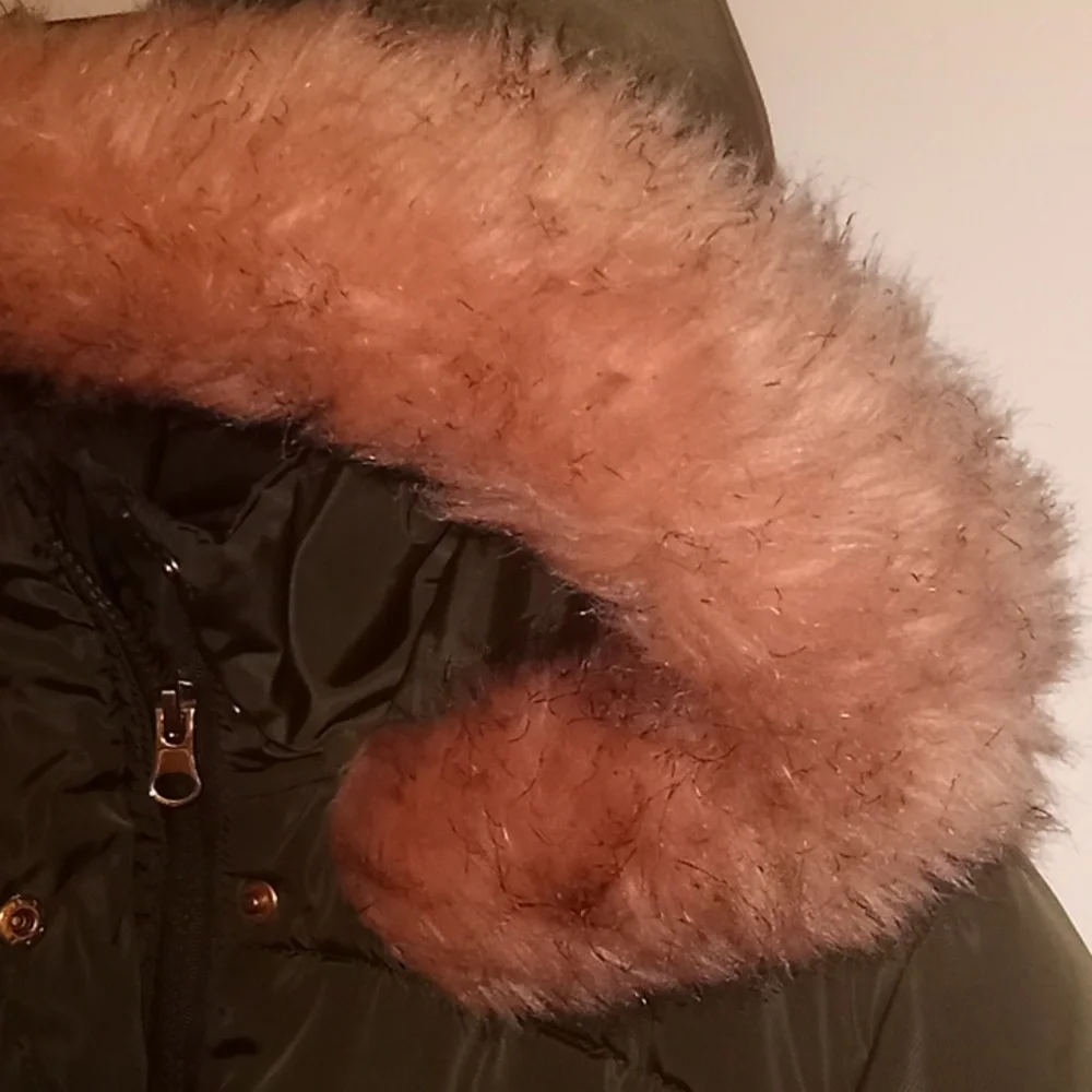 Girl's Olive and Pink Puffer Coat Sz. L/12